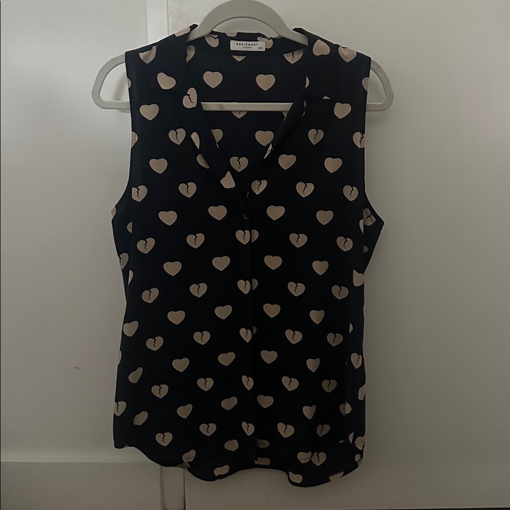 Equipment Black and Tan Heart Pattern Top